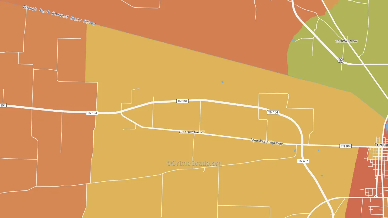Hickory Grove, TN Map of Robbery Rates