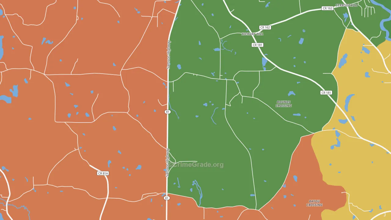 Hickory Hill, FL Map of Robbery Rates