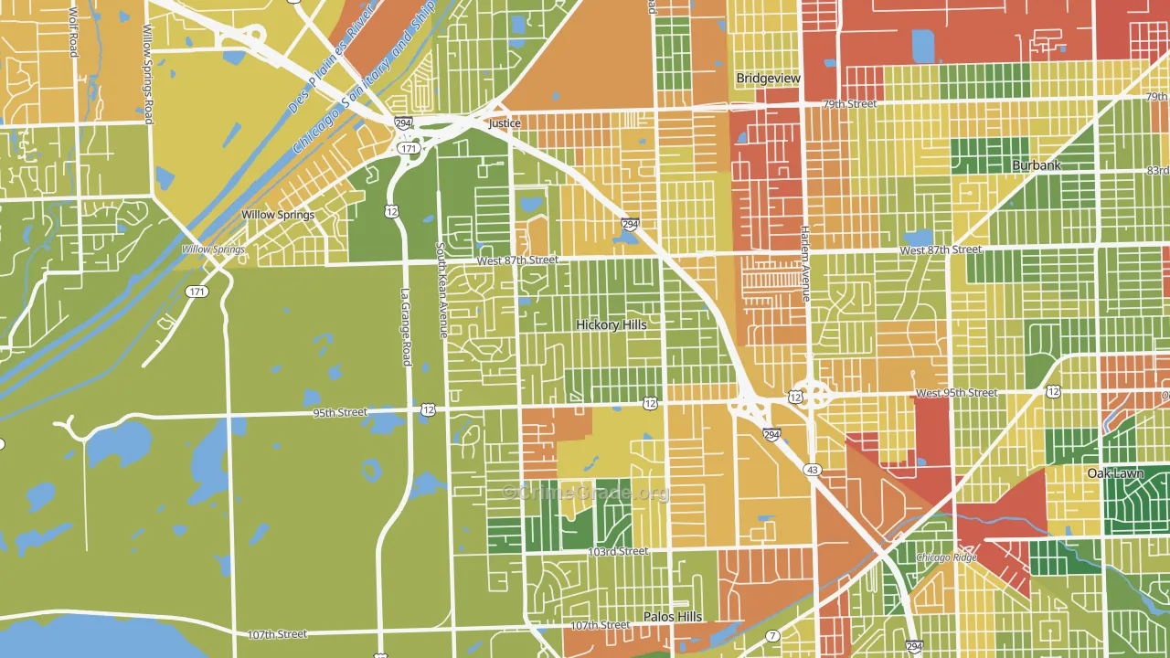 Hickory Hills, IL Map of Robbery Rates