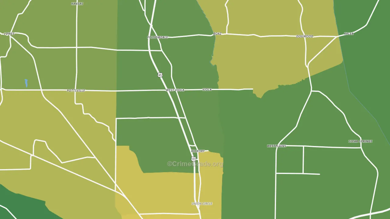 Hickory, KY Map of Robbery Rates