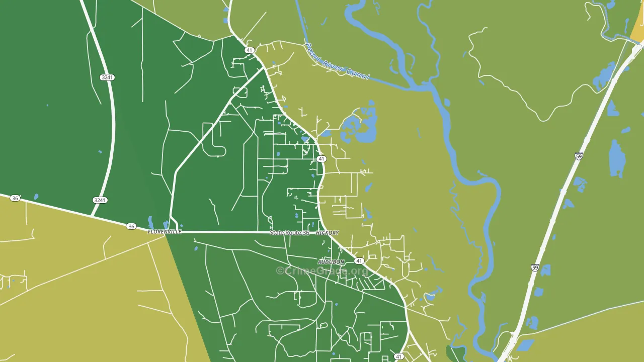 Hickory, LA Map of Robbery Rates