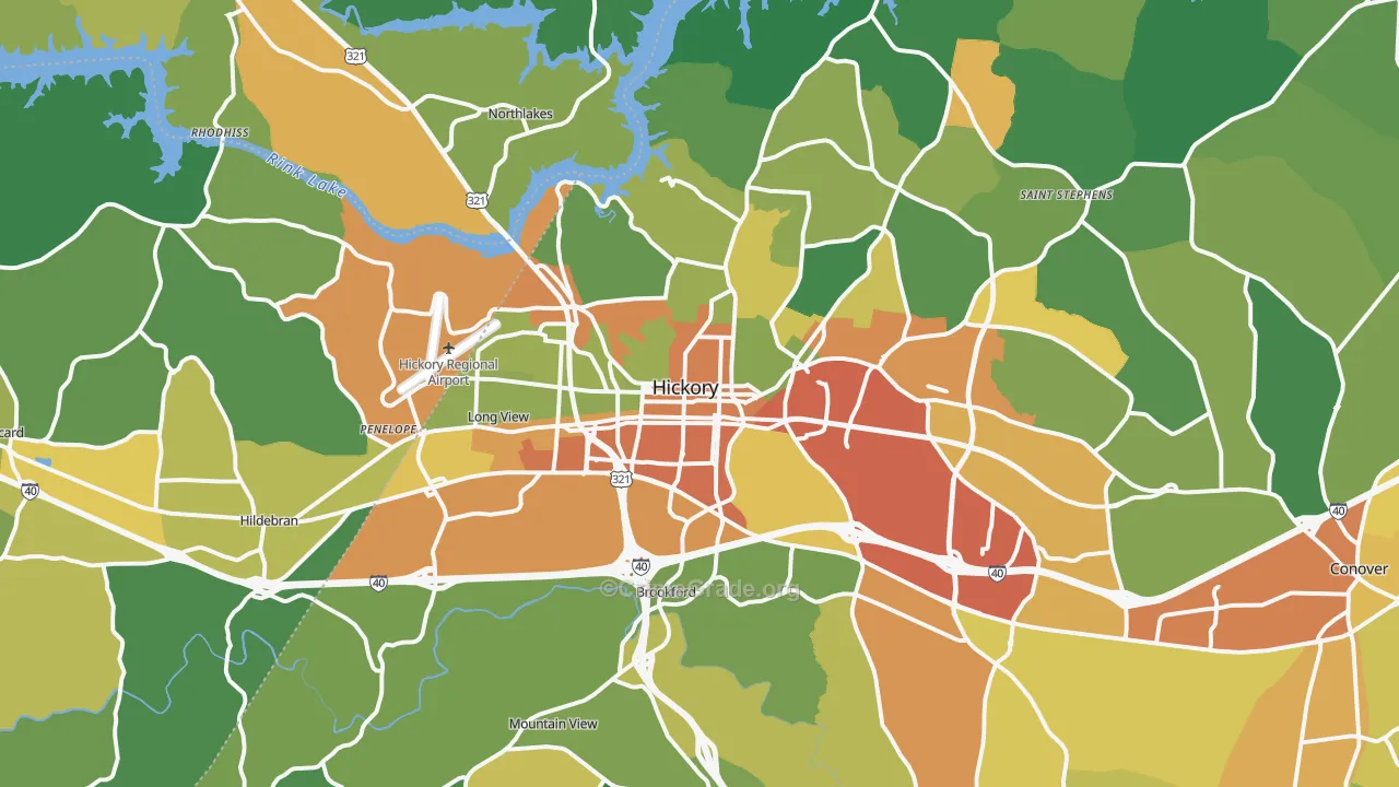Hickory, NC Map of Robbery Rates