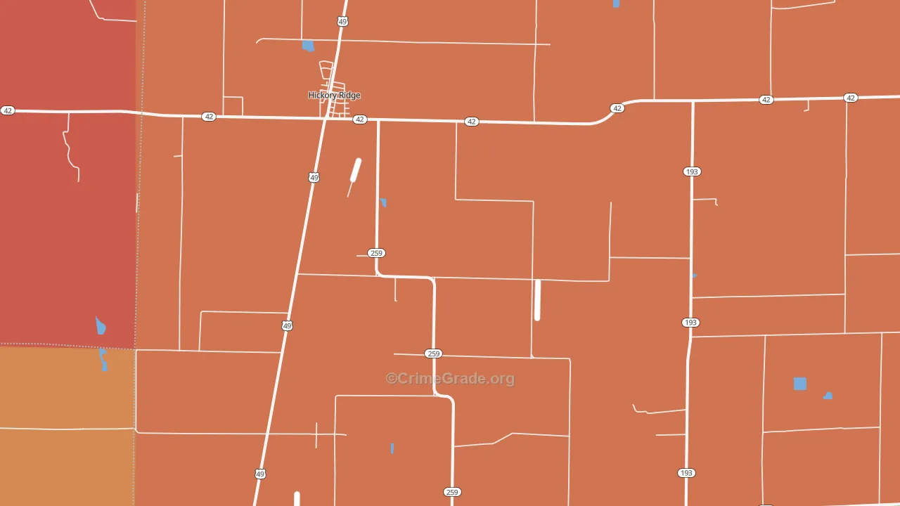 Hickory Ridge, AR Map of Robbery Rates