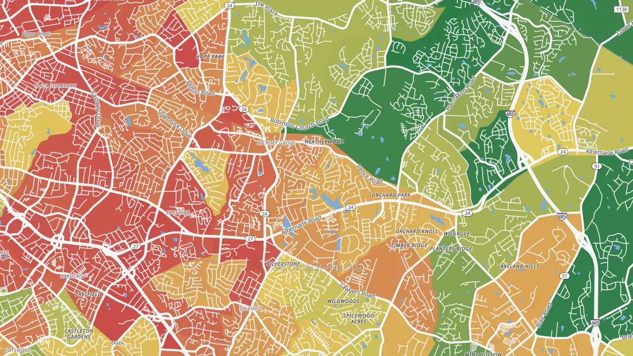 Hickory Ridge, Charlotte, NC Map of Robbery Rates