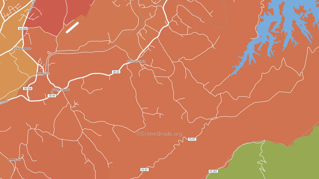 Hickory Tree, TN Map of Robbery Rates
