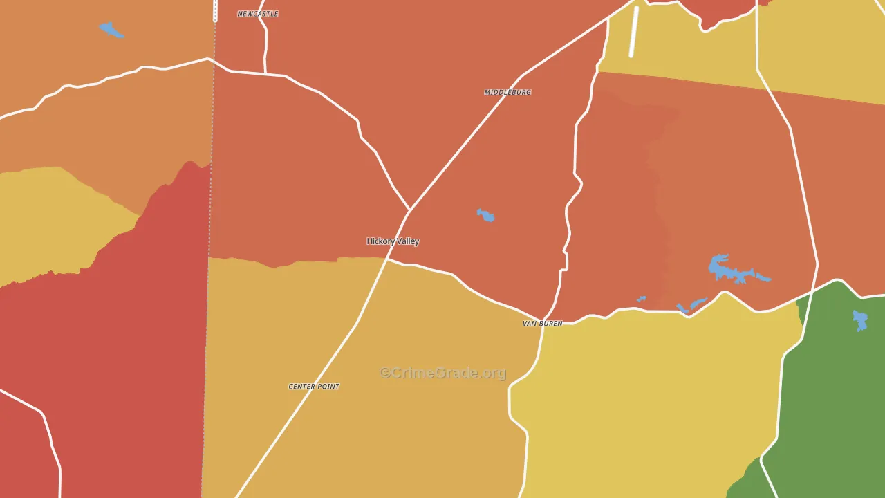 Hickory Valley, TN Map of Robbery Rates