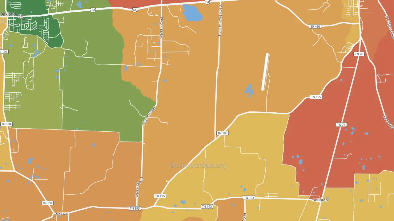Hickory Withe, TN Map of Robbery Rates