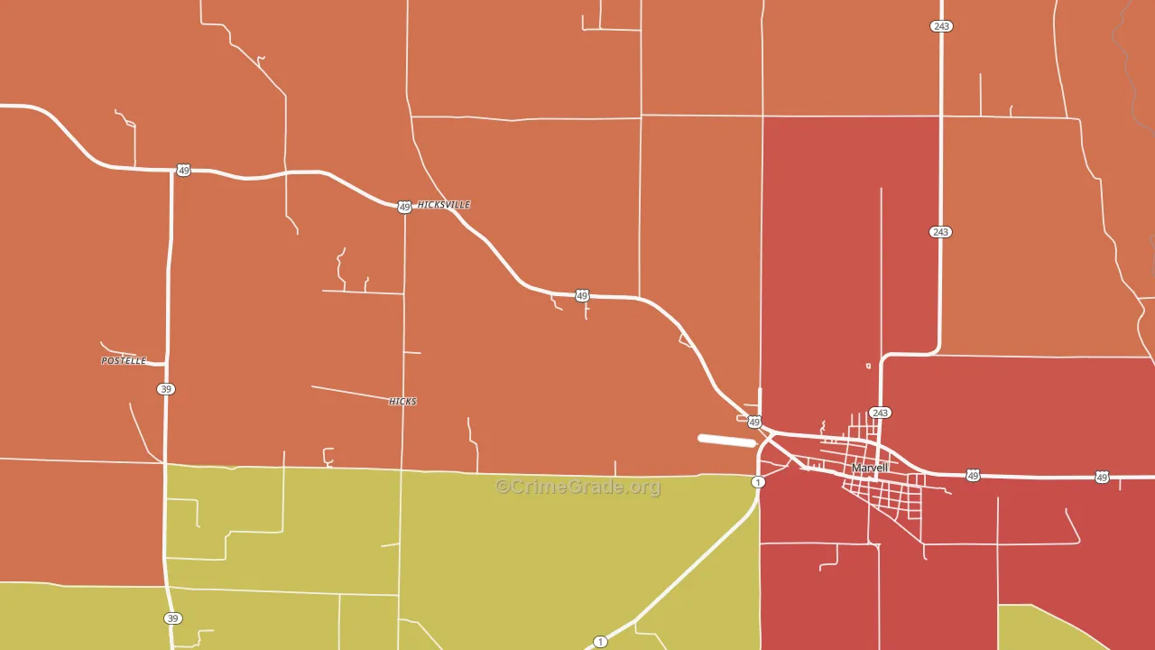 Hicks, AR Map of Robbery Rates