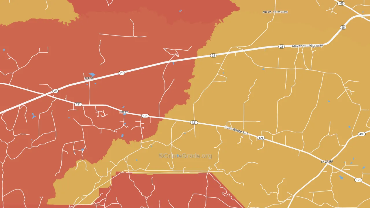 Hicks, LA Map of Robbery Rates