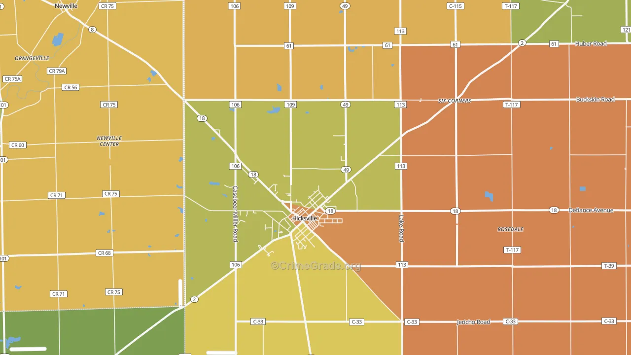 Hicksville, OH Map of Robbery Rates