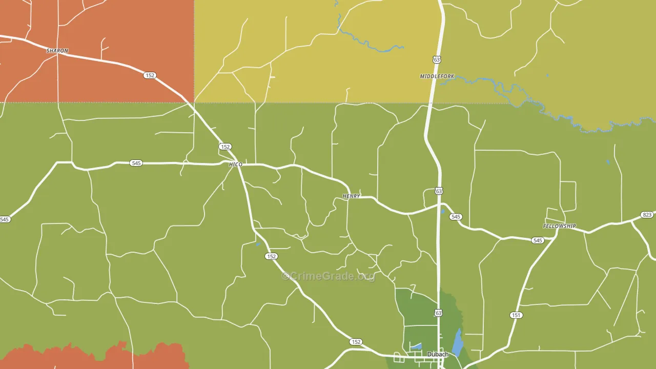 Hico, LA Map of Robbery Rates
