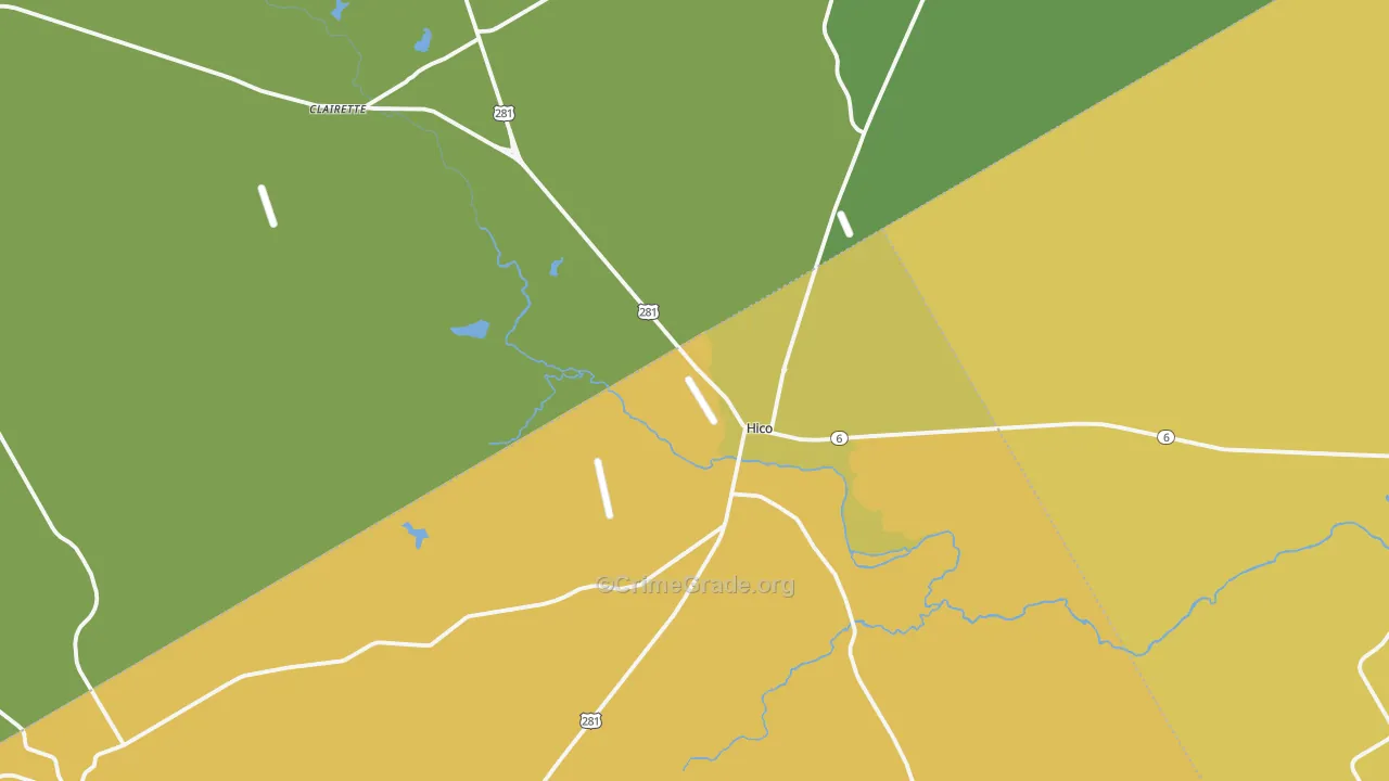 Hico, TX Map of Robbery Rates