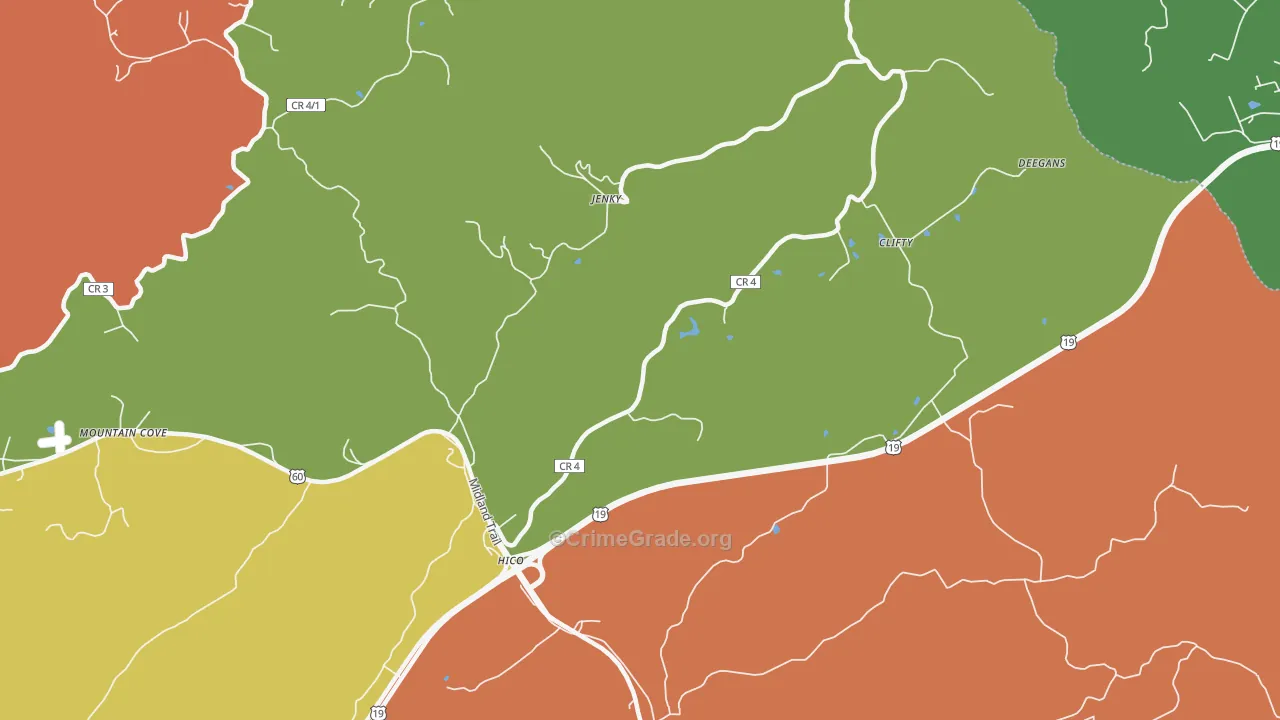 Hico, WV Map of Robbery Rates