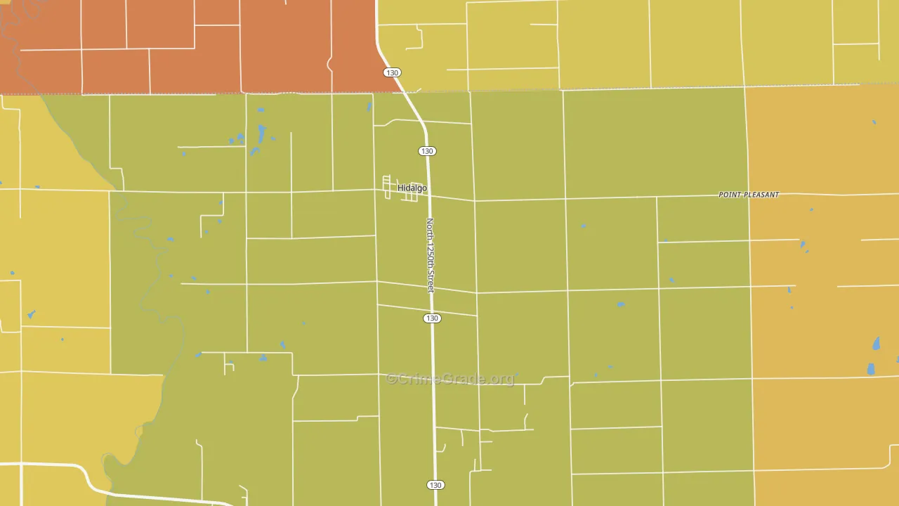 Hidalgo, IL Map of Robbery Rates