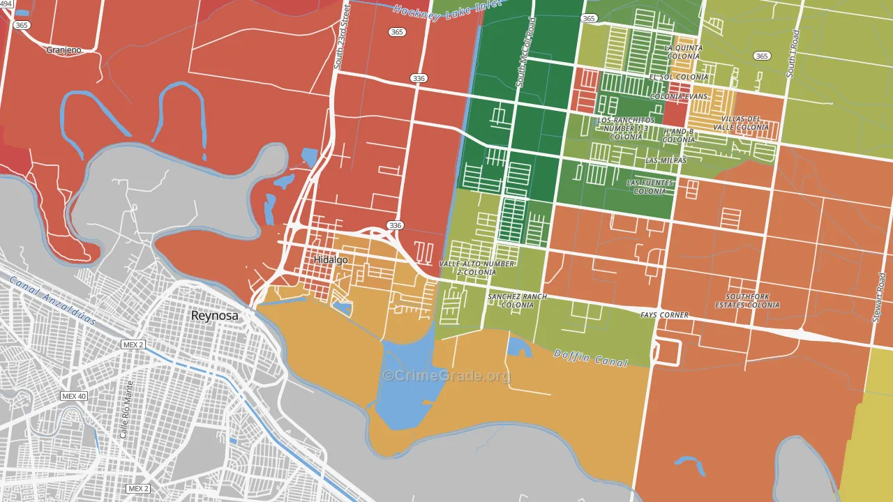Hidalgo, TX Map of Robbery Rates