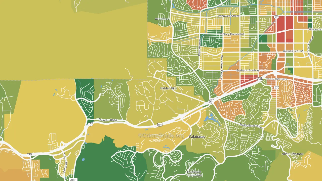 Hidden Hills, CA Map of Robbery Rates