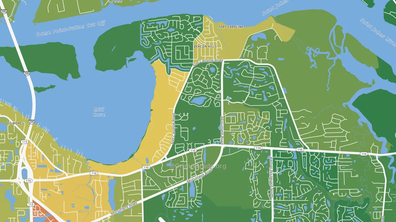 Hidden Hills, Jacksonville, FL Map of Robbery Rates