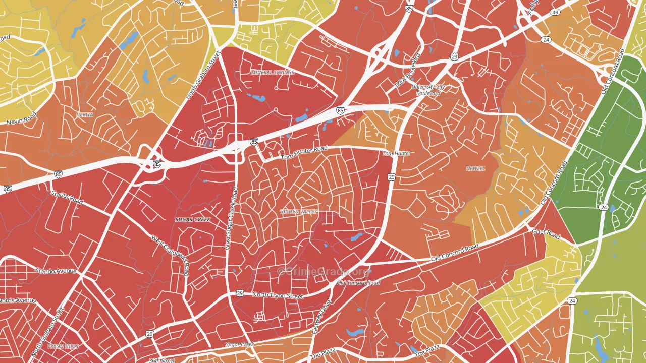 Hidden Valley, Charlotte, NC Map of Robbery Rates