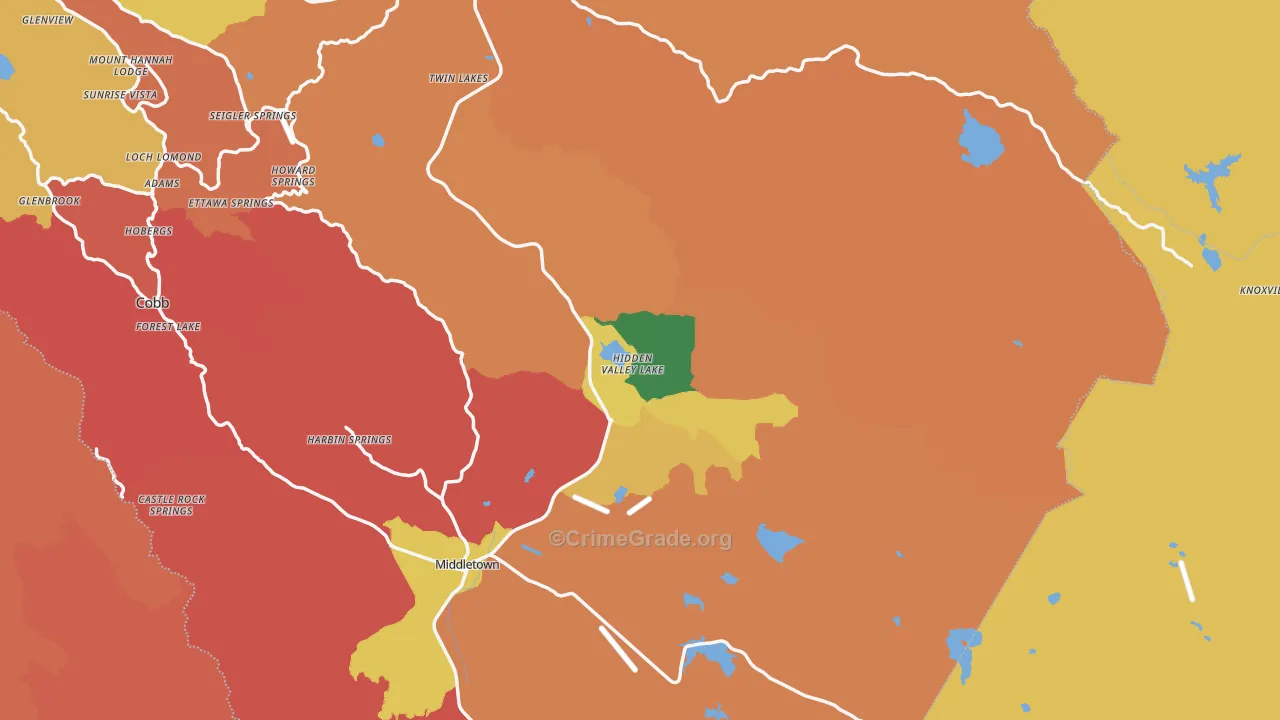 Hidden Valley Lake, CA Map of Robbery Rates