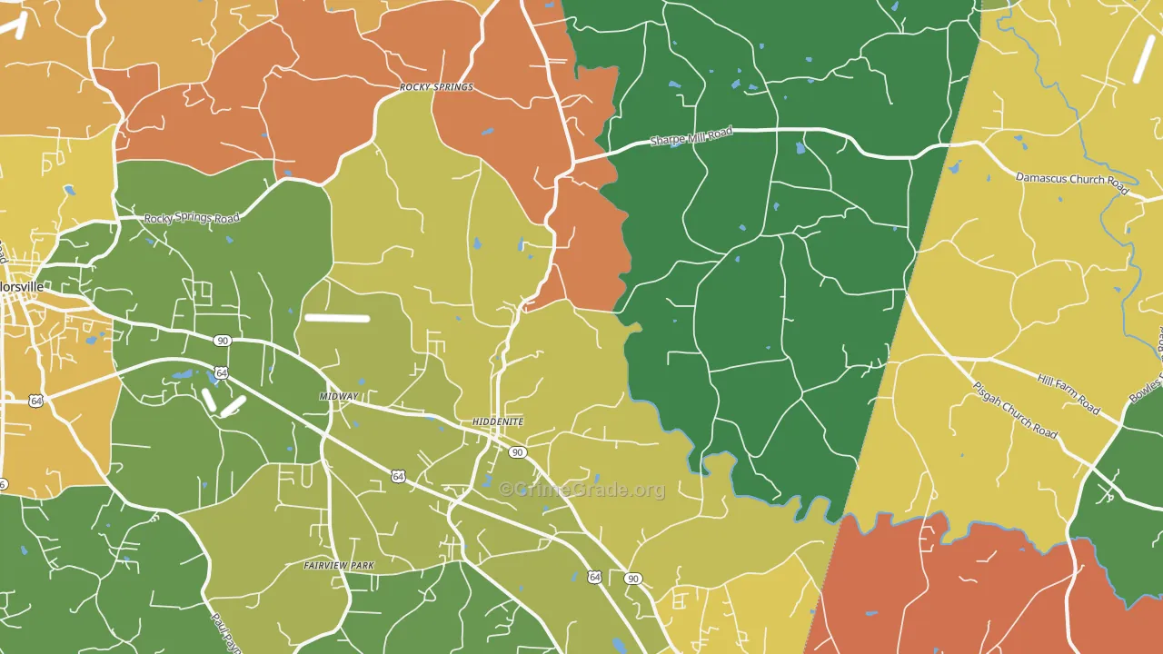 Hiddenite, NC Map of Robbery Rates