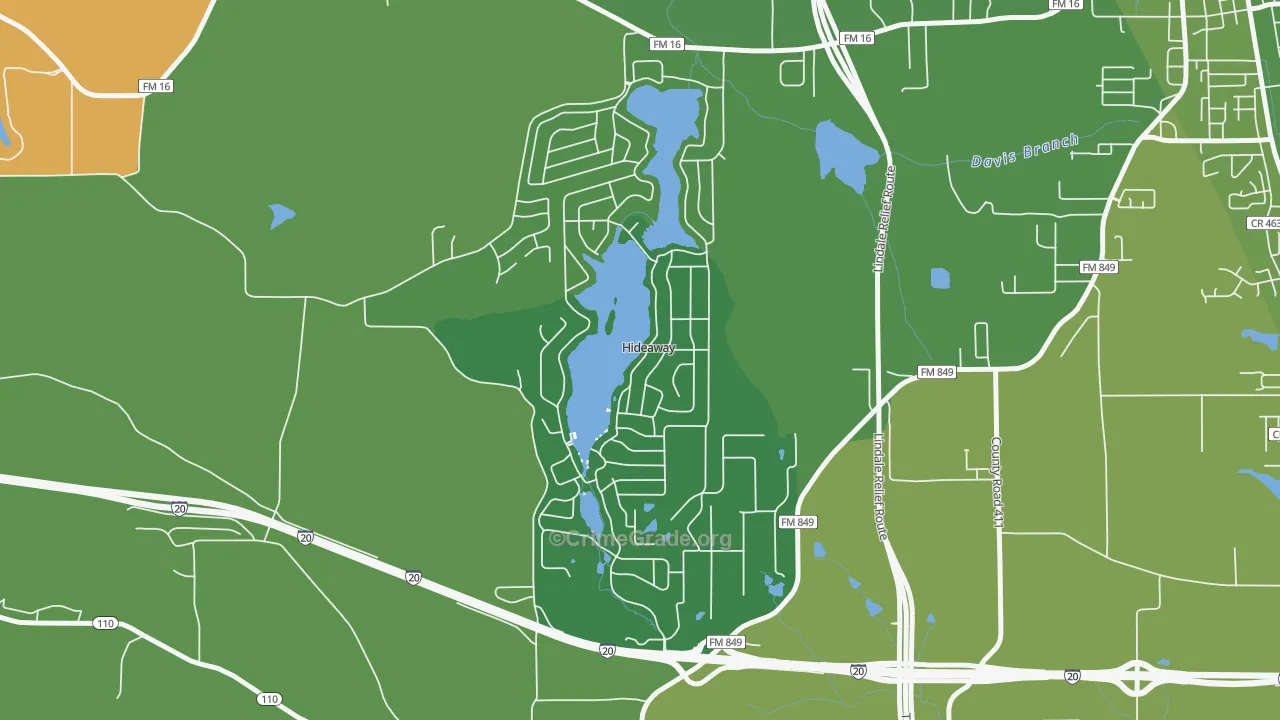 Hideaway, TX Map of Robbery Rates