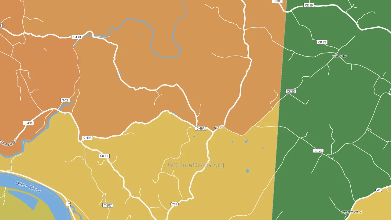 Hiett, OH Map of Robbery Rates