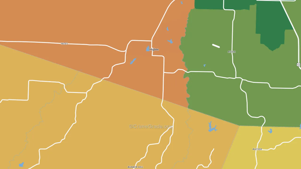 Higbee, MO Map of Robbery Rates