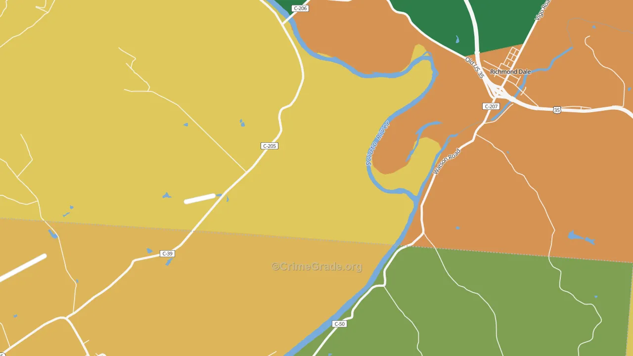 Higby, OH Map of Robbery Rates