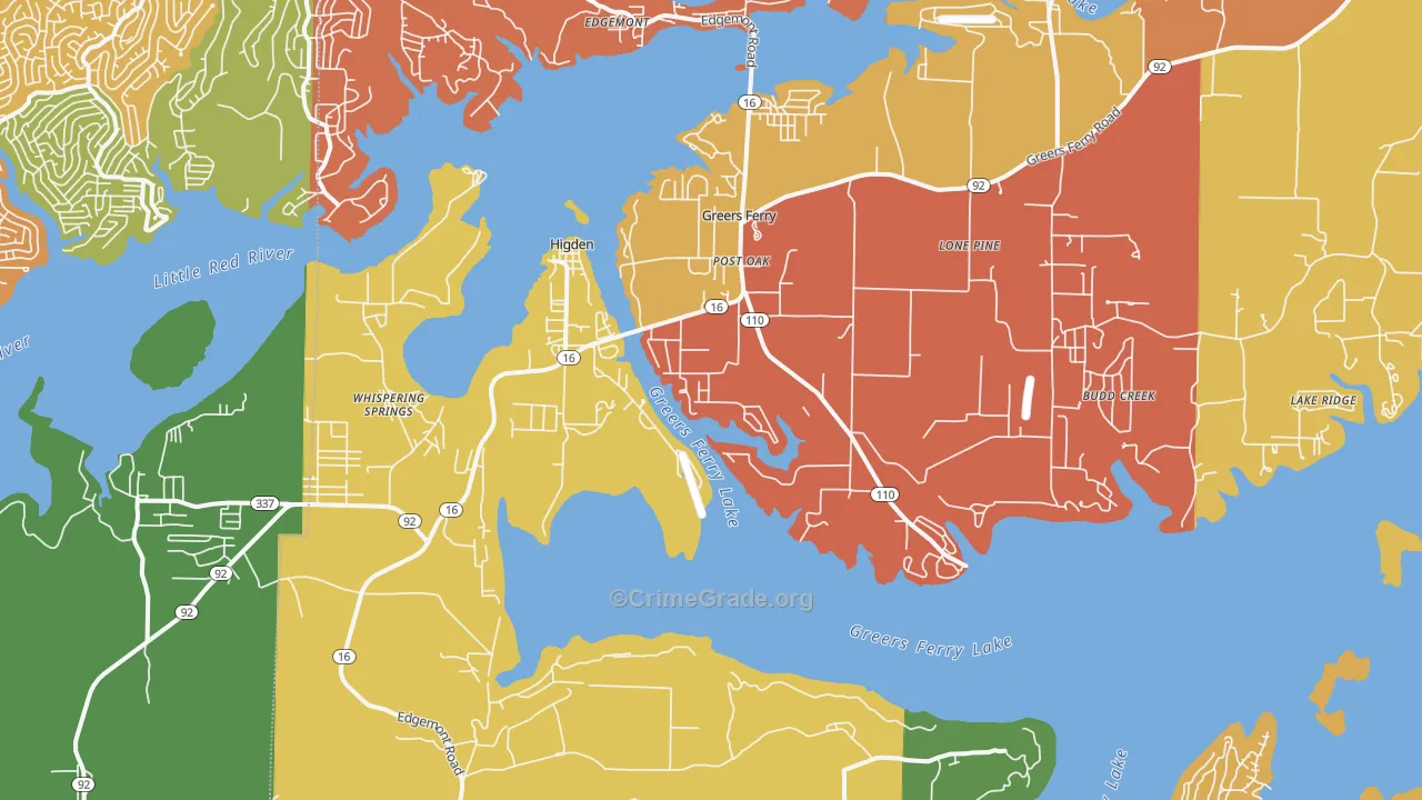 Higden, AR Map of Robbery Rates