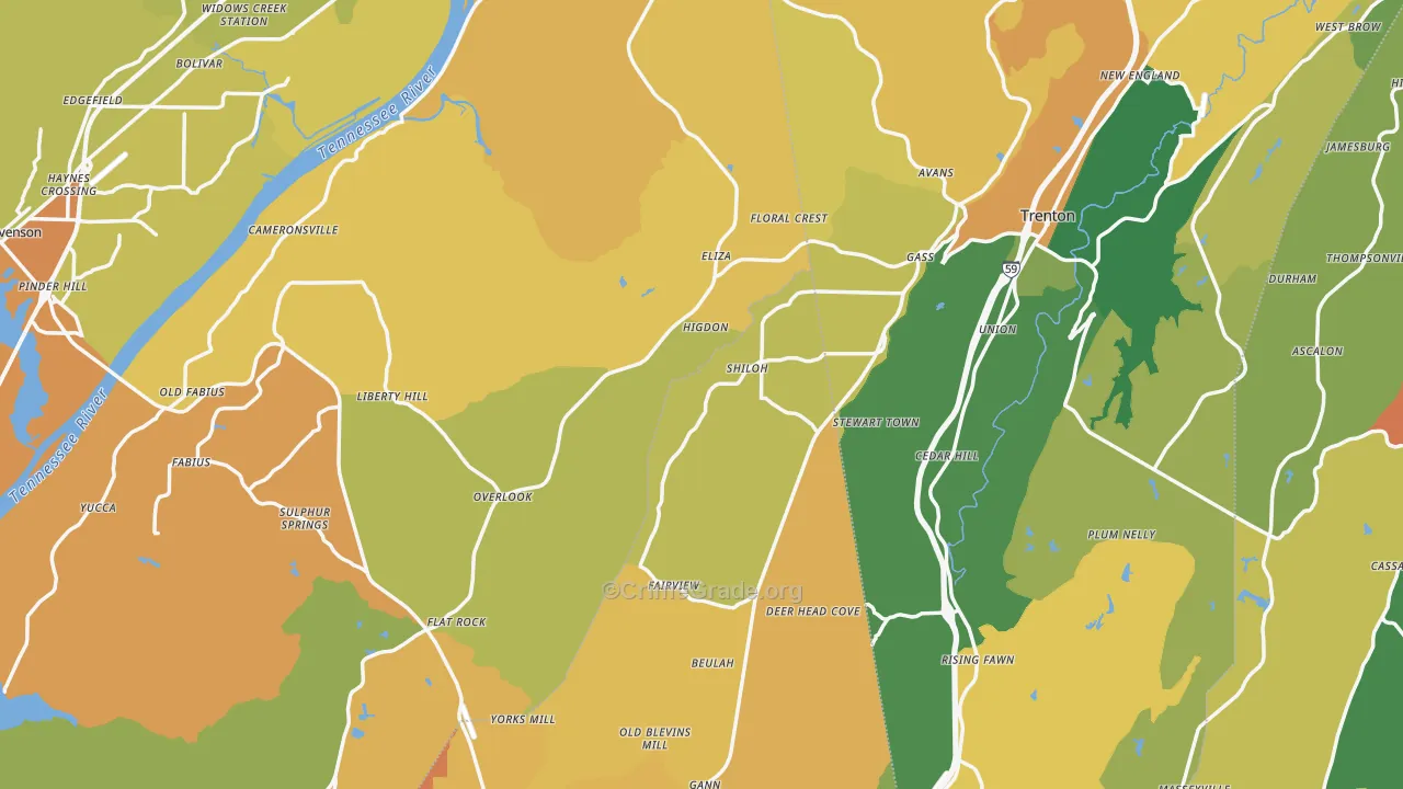 Higdon, AL Map of Robbery Rates