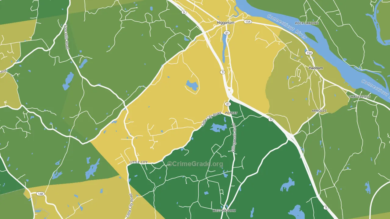 Higganum, CT Map of Robbery Rates