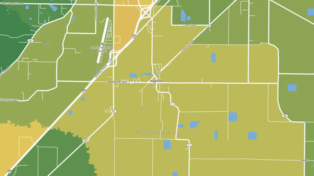 Higginson, AR Map of Robbery Rates