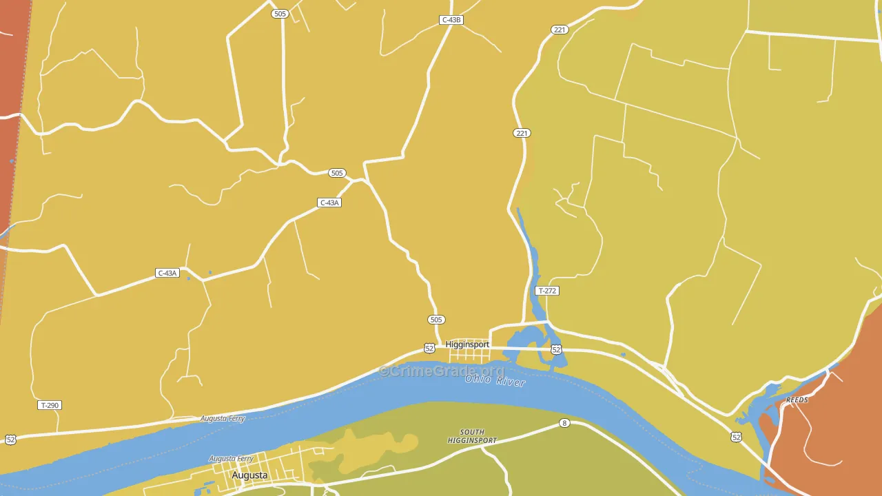 Higginsport, OH Map of Robbery Rates