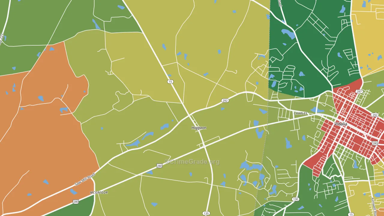Higgston, GA Map of Robbery Rates