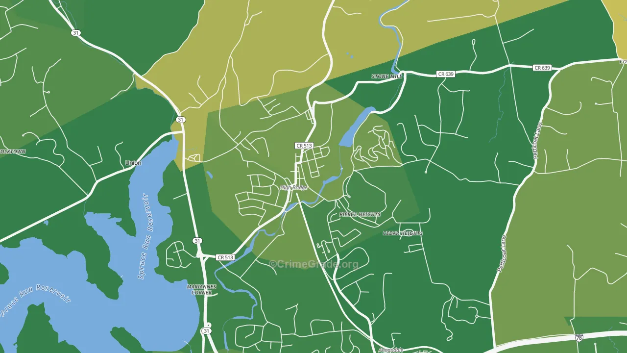 High Bridge, NJ Map of Robbery Rates
