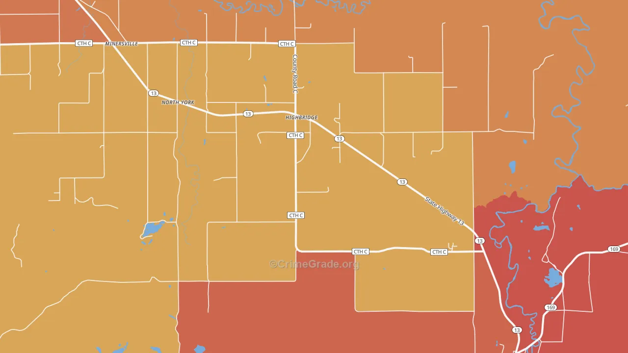High Bridge, WI Map of Robbery Rates