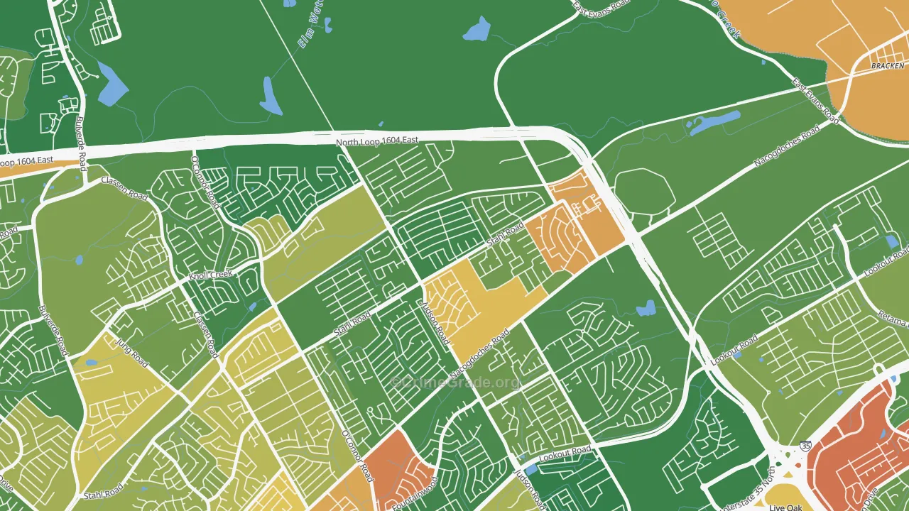 High Country, San Antonio, TX Map of Robbery Rates