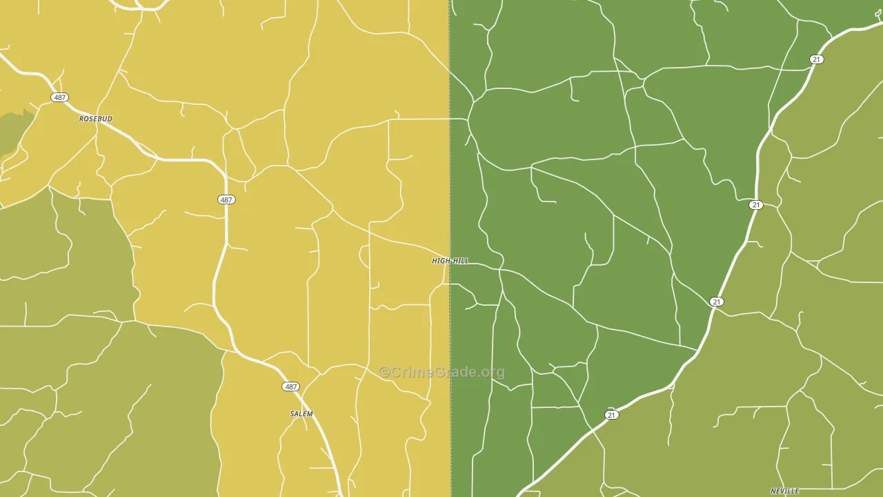 High Hill, MS Map of Robbery Rates
