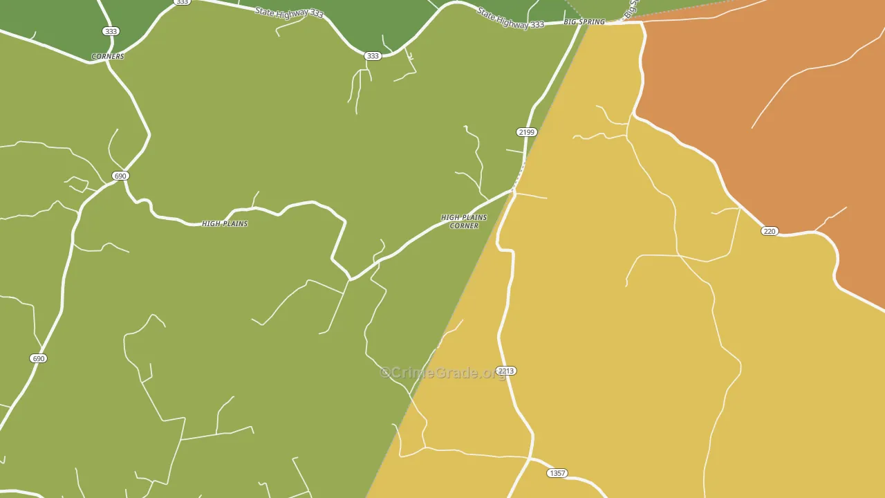 High Plains, KY Map of Robbery Rates