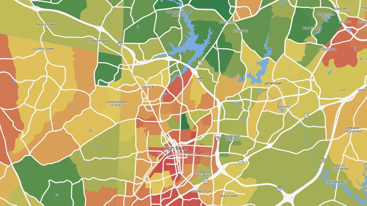 High Point, NC Map of Robbery Rates