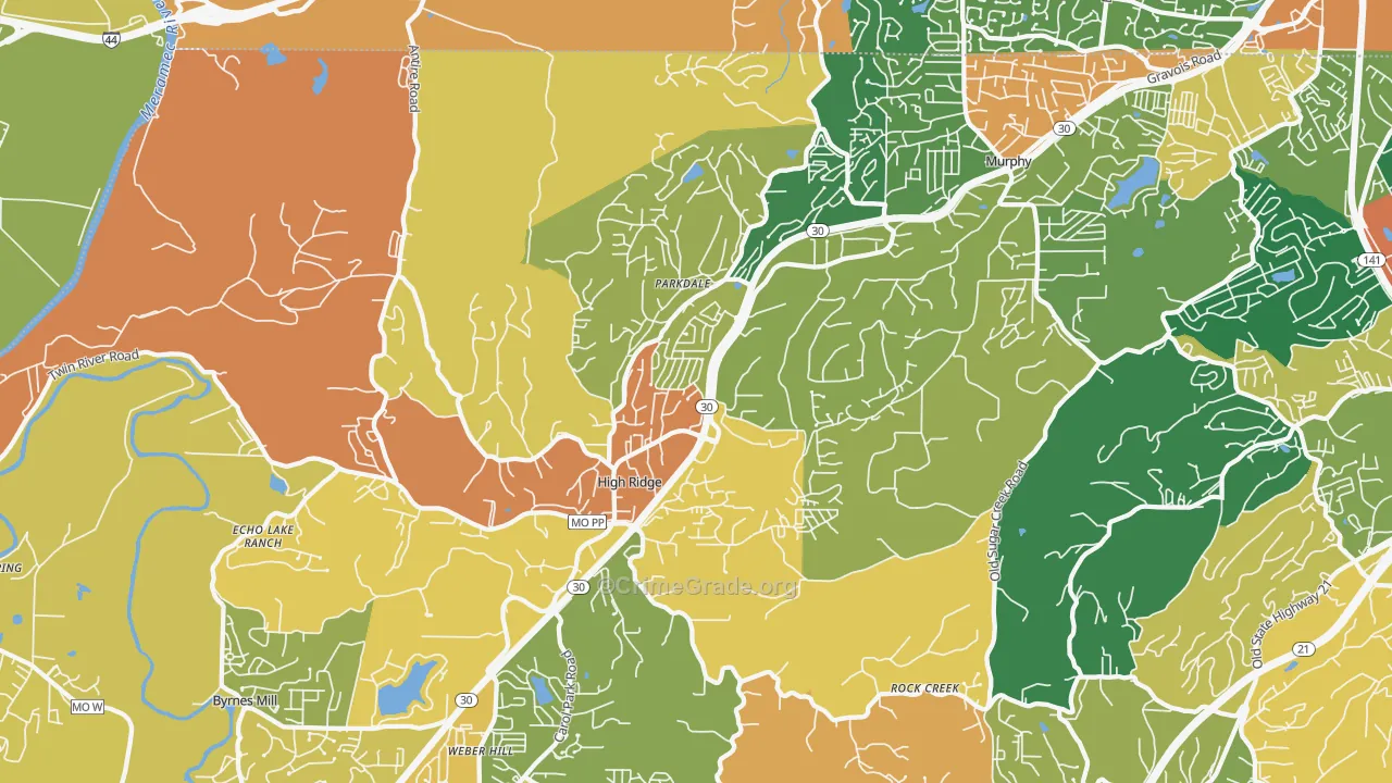 High Ridge, MO Map of Robbery Rates
