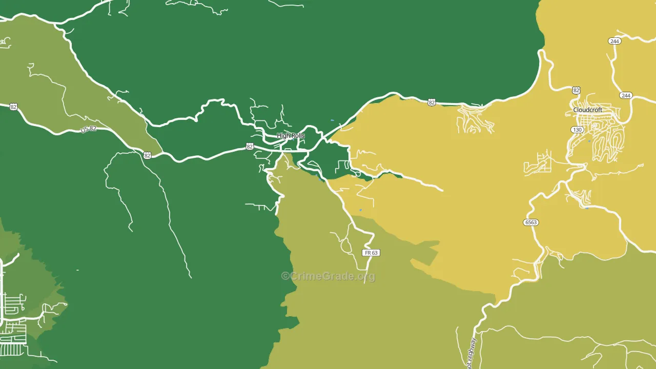 High Rolls Mountain Park, NM Map of Robbery Rates