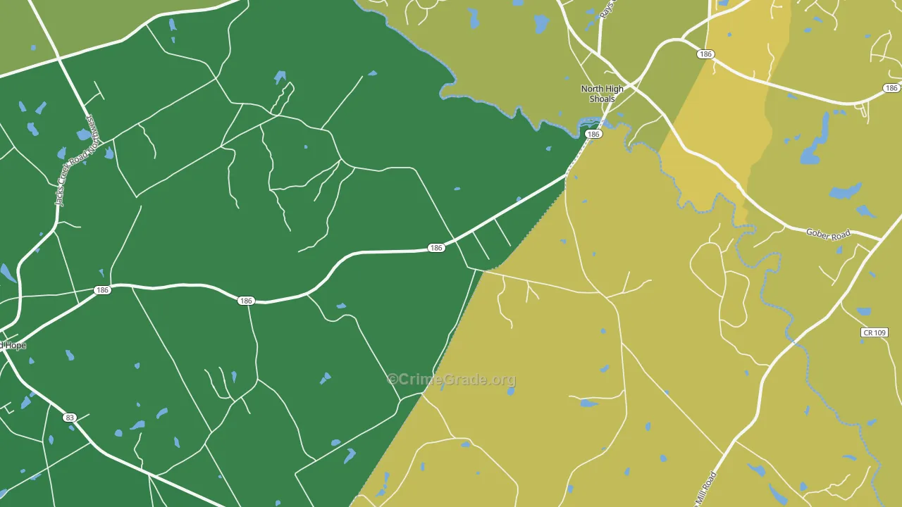 High Shoals, GA Map of Robbery Rates
