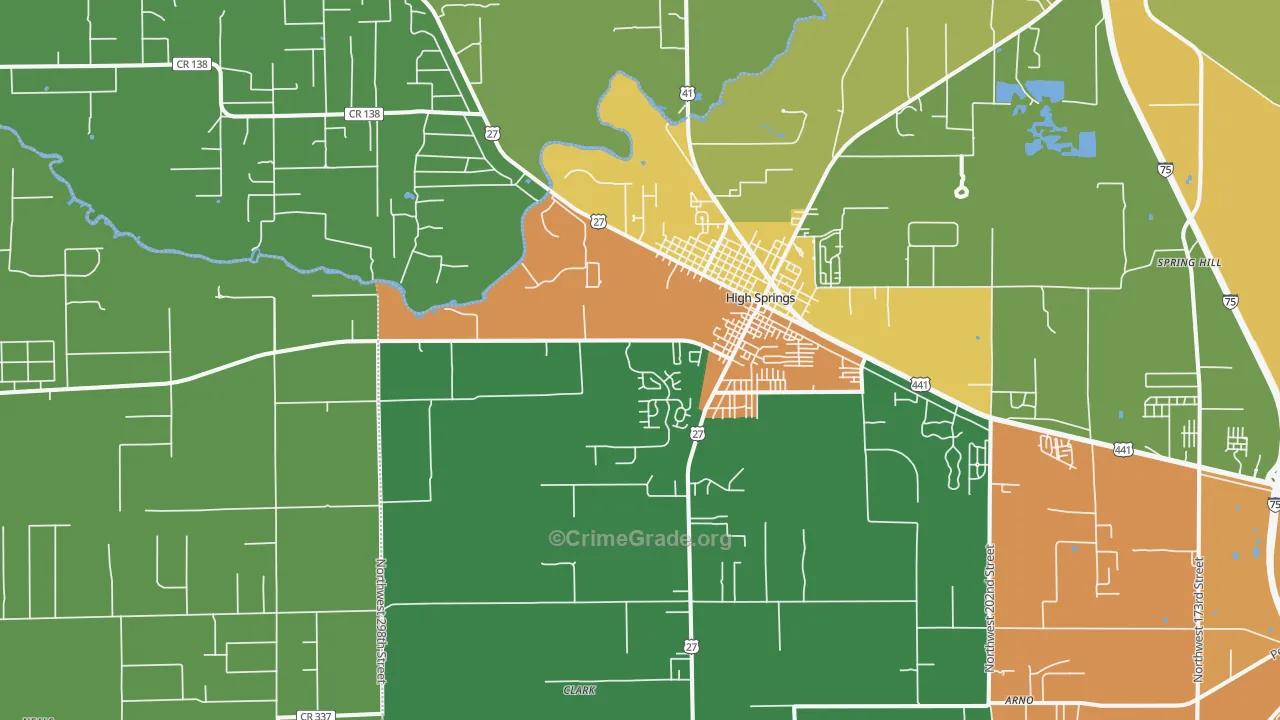 High Springs, FL Map of Robbery Rates