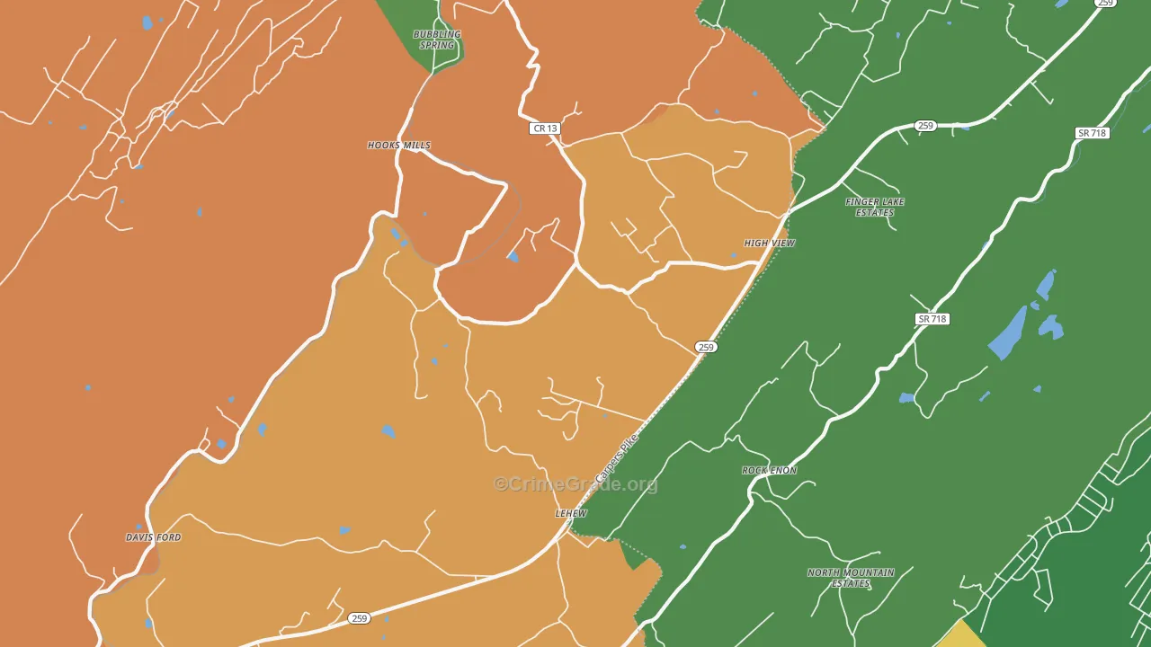 High View, WV Map of Robbery Rates