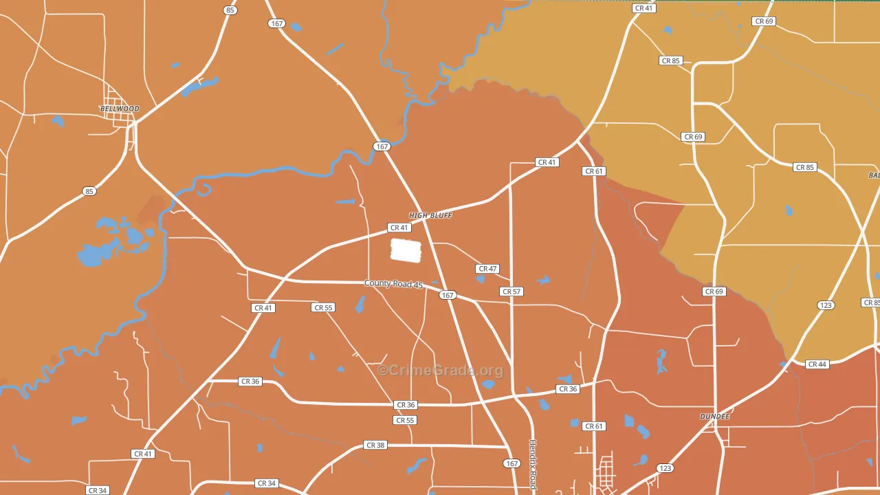 Highbluff, AL Map of Robbery Rates