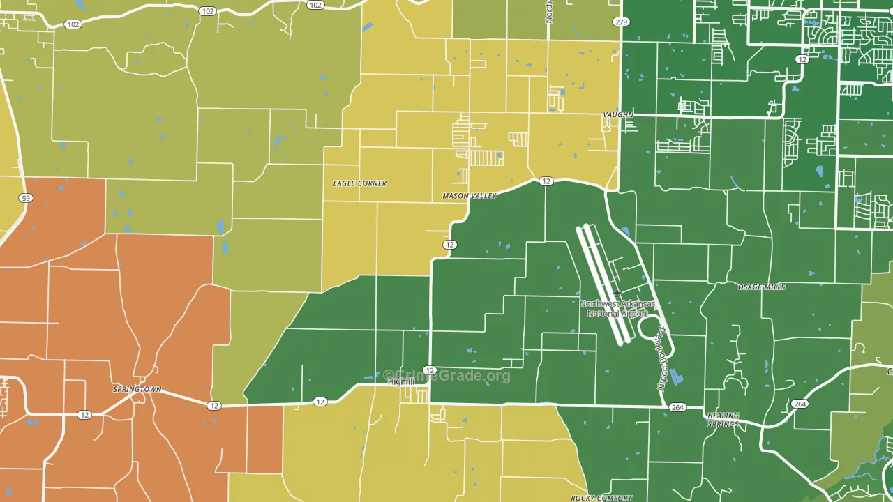 Highfill, AR Map of Robbery Rates