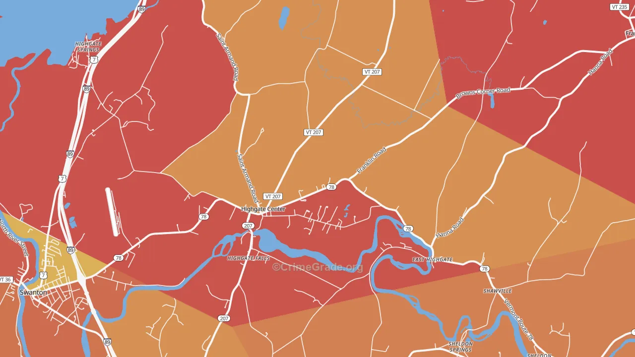 Highgate Center, VT Map of Robbery Rates