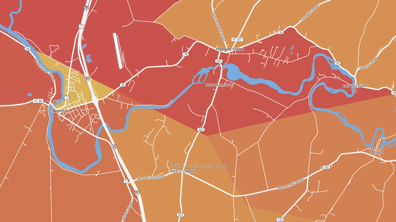 Highgate Falls, VT Map of Robbery Rates