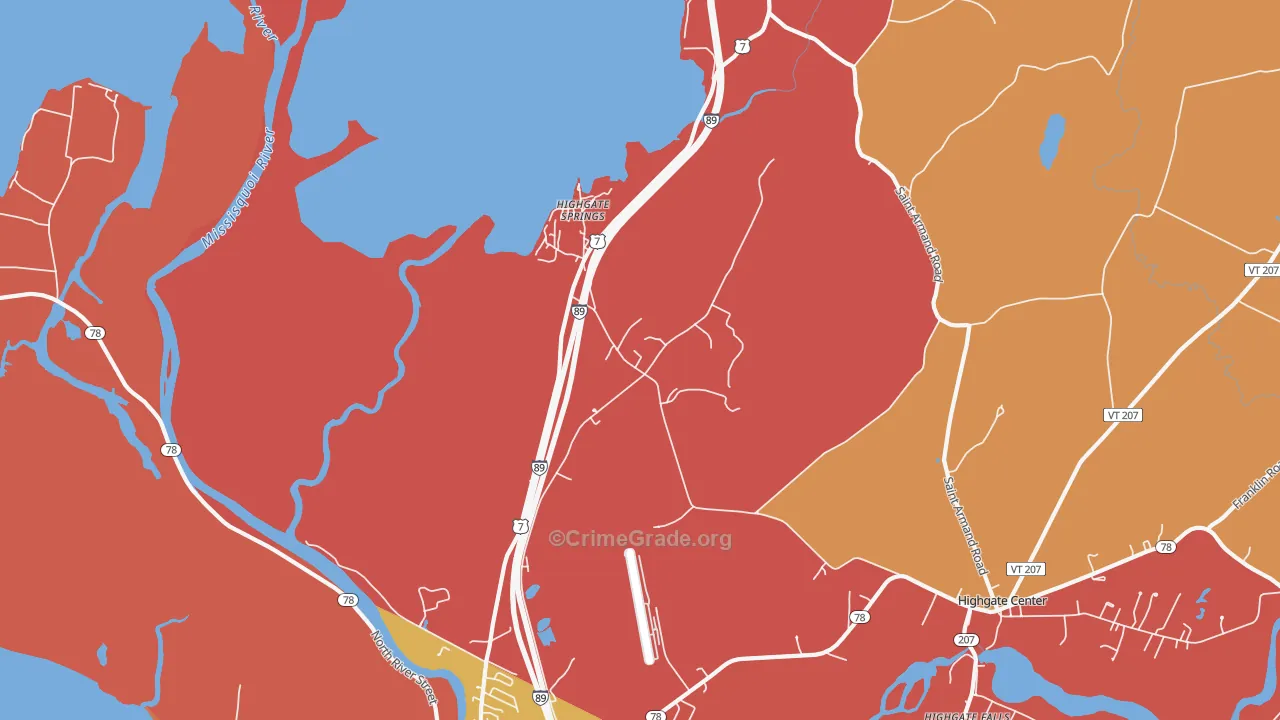 Highgate Springs, VT Map of Robbery Rates